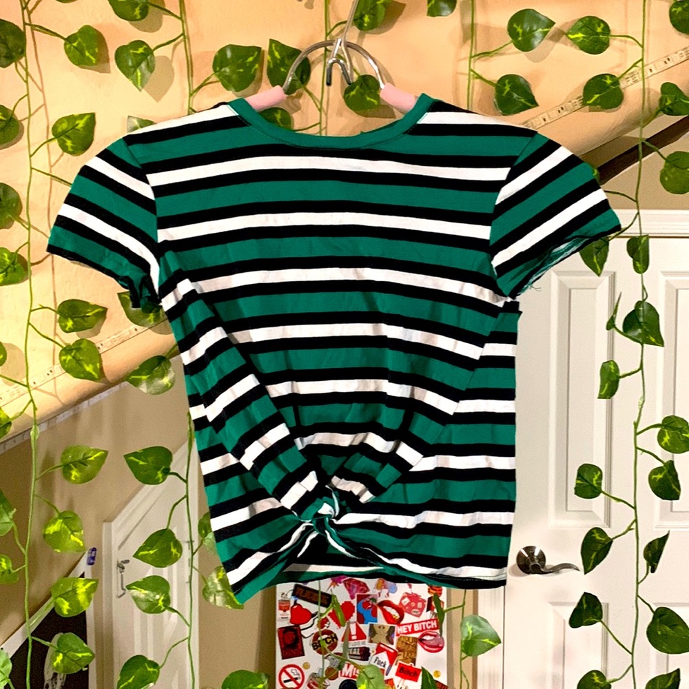 Green, Black, and White Stripped Crop Top